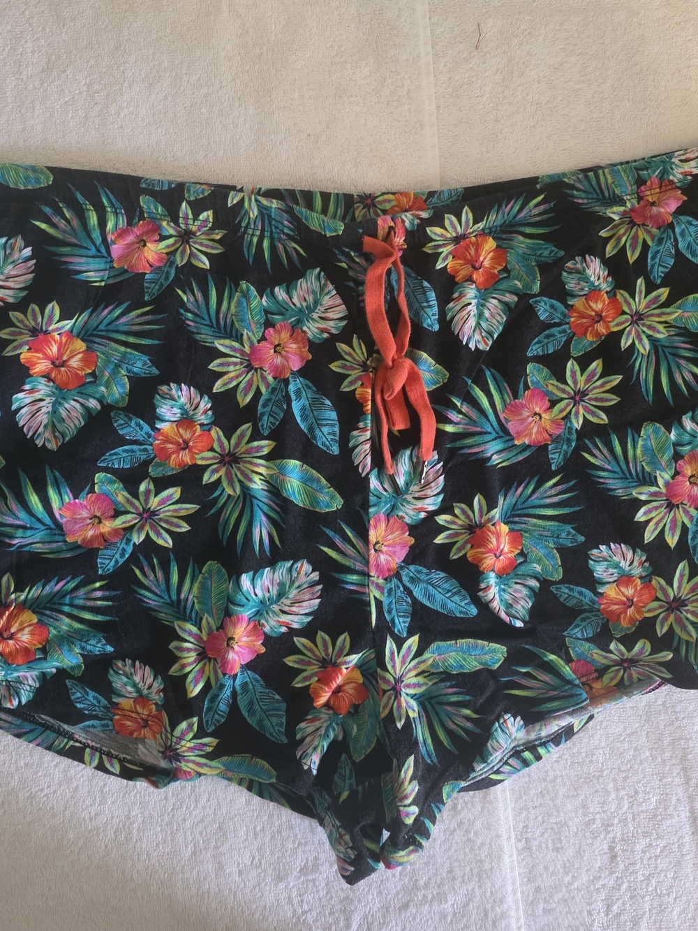 Secret Treasures Black Tropical Floral Sleep Shorts with Orange and Teal Accents